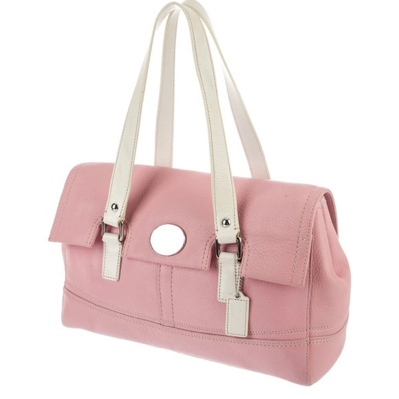 Coach Pink Colorblock Satchel Pebble Leather Double Handle Handbag Purse UNIQUE - Picture 2 of 6